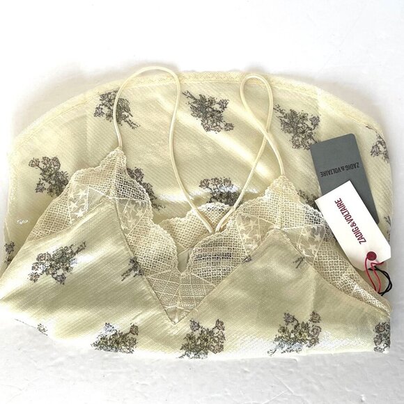 Zadig Voltaire Christy Floral Sequined Camisole Cream Lace Lingerie Tank Top - Picture 7 of 9